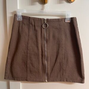 Elegant Brown Mini Skirt with Front Zipper